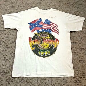 🎸 '91 Lynyrd Skynyrd Band Jacksonville Snake Smoking Skull VNTG Southern Flag T